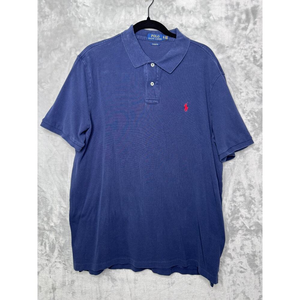 Polo Ralph Lauren Polo Shirt Men XL Navy Blue Classic Fit Pique Cotton Preppy